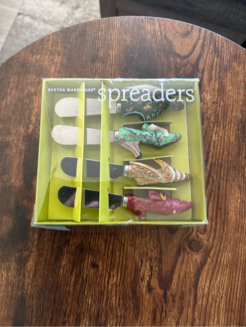 Boston Warehouse Lime Green Decorative Spreaders Packaging. Funky shoes
